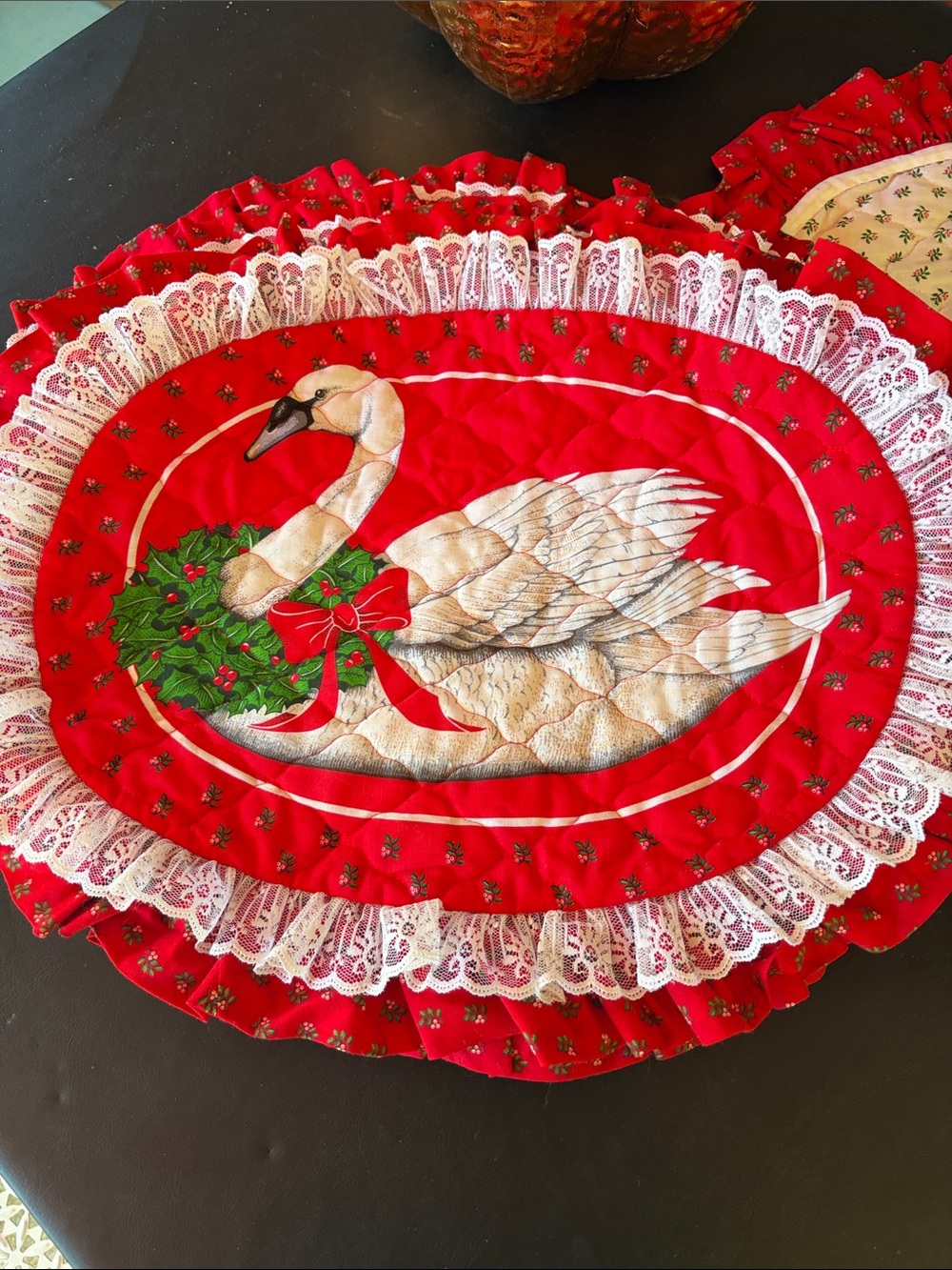 Handmade  Red Swan Table placemats set of 6